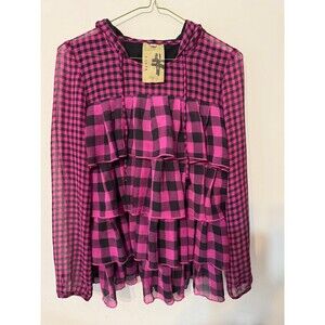 BUNKA CULTURE JAPAN PINK/BLACK Checkered TIERED RUFFLE HOODIE eu40 us s-m